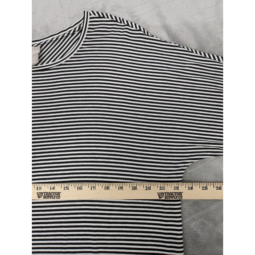 Chico's Striped Knit Top Size 3 XL Black White 3/4 Sleeve High-Low Hem - Picture 4 of 12